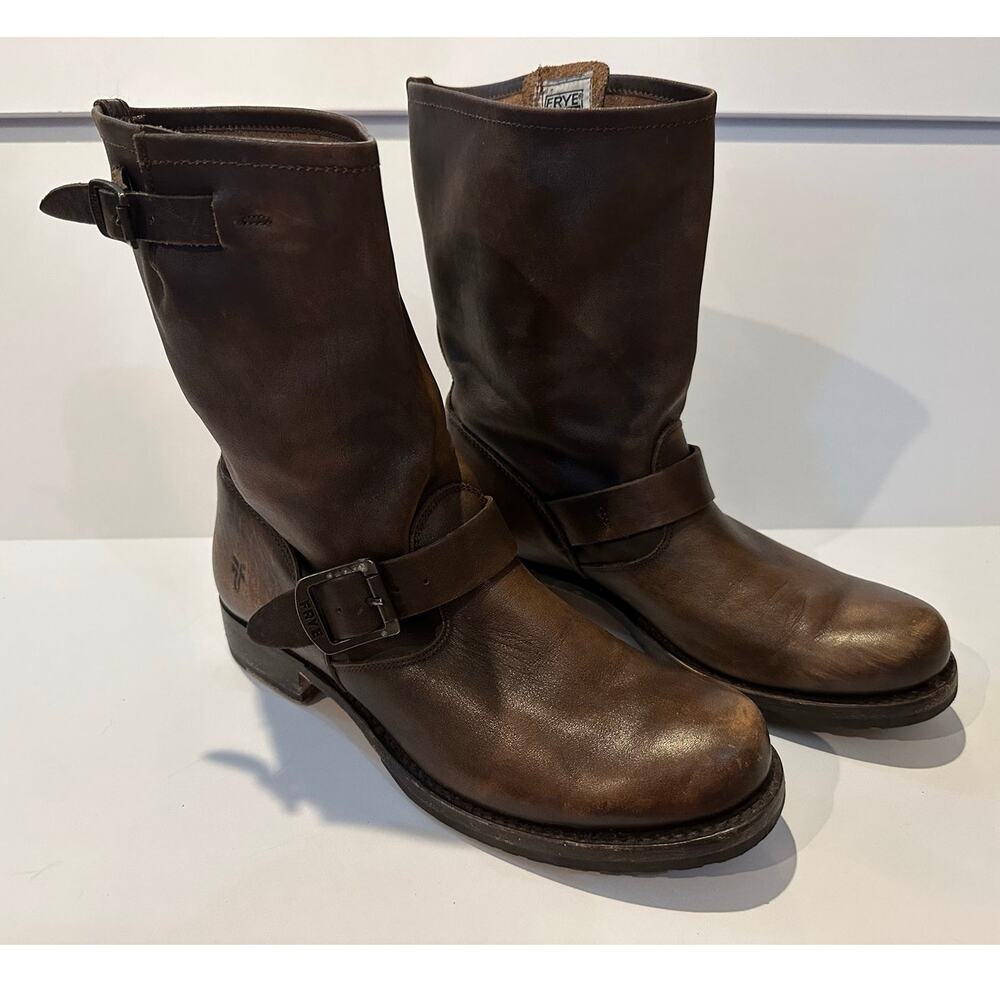Frye Veronica Short Boots Women’s 9 Brown Leather Double Buckle Moto